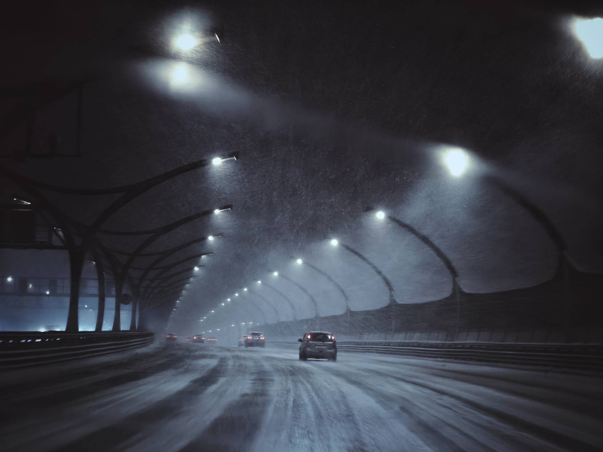 Snowstorm on the Western High-Speed ??Diameter - My, The photo, Mobile photography, Town, Saint Petersburg, Road, Zsd, Blizzard, Winter, Evening, Auto