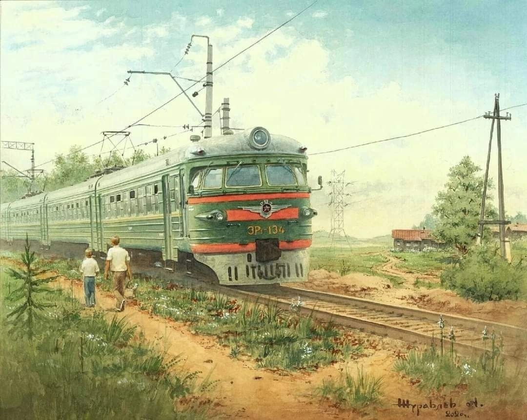 Soviet public transport in beautiful drawings by Alexander Zhuravlev: - the USSR, Made in USSR, Picture with text, Nostalgia, Public transport, Transport, Railway transport, Trolleybus, Tram, Longpost, Train