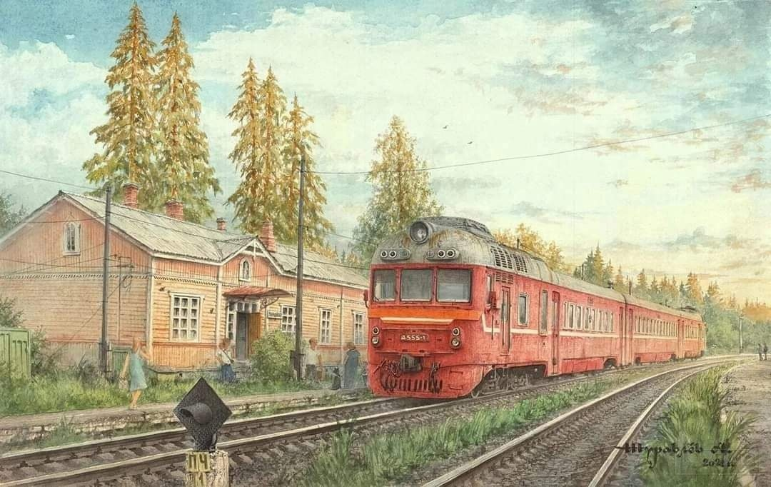 Soviet public transport in beautiful drawings by Alexander Zhuravlev: - the USSR, Made in USSR, Picture with text, Nostalgia, Public transport, Transport, Railway transport, Trolleybus, Tram, Longpost, Train