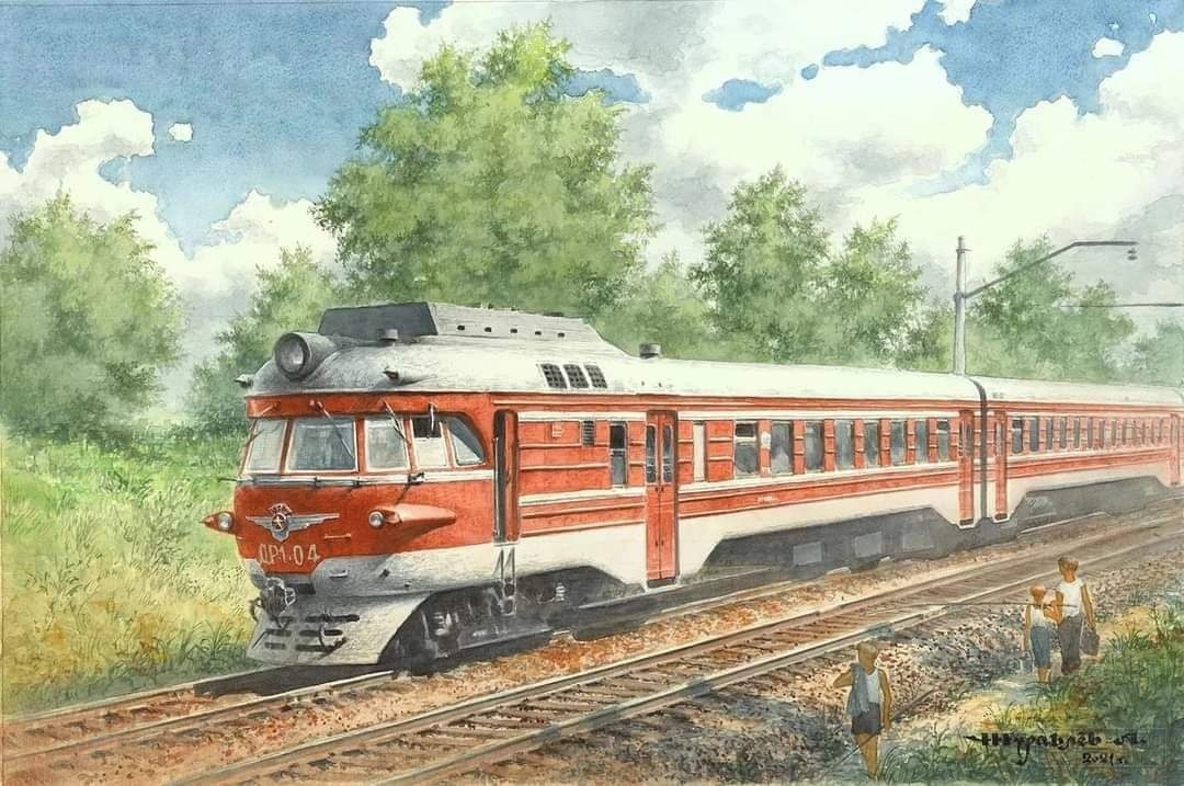 Soviet public transport in beautiful drawings by Alexander Zhuravlev: - the USSR, Made in USSR, Picture with text, Nostalgia, Public transport, Transport, Railway transport, Trolleybus, Tram, Longpost, Train