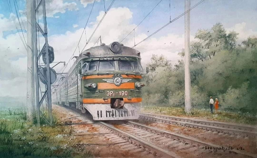 Soviet public transport in beautiful drawings by Alexander Zhuravlev: - the USSR, Made in USSR, Picture with text, Nostalgia, Public transport, Transport, Railway transport, Trolleybus, Tram, Longpost, Train