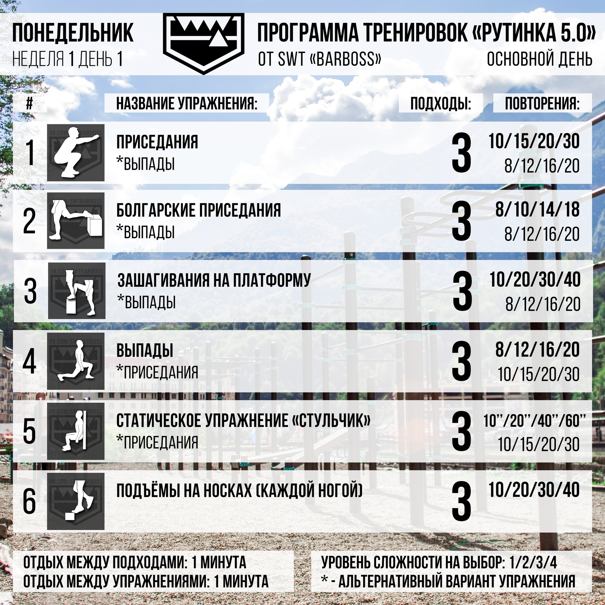 Training program Routine - My, Workout, Workout, Exercises, Horizontal bar, Pull-ups, Push ups, Squats, Training program