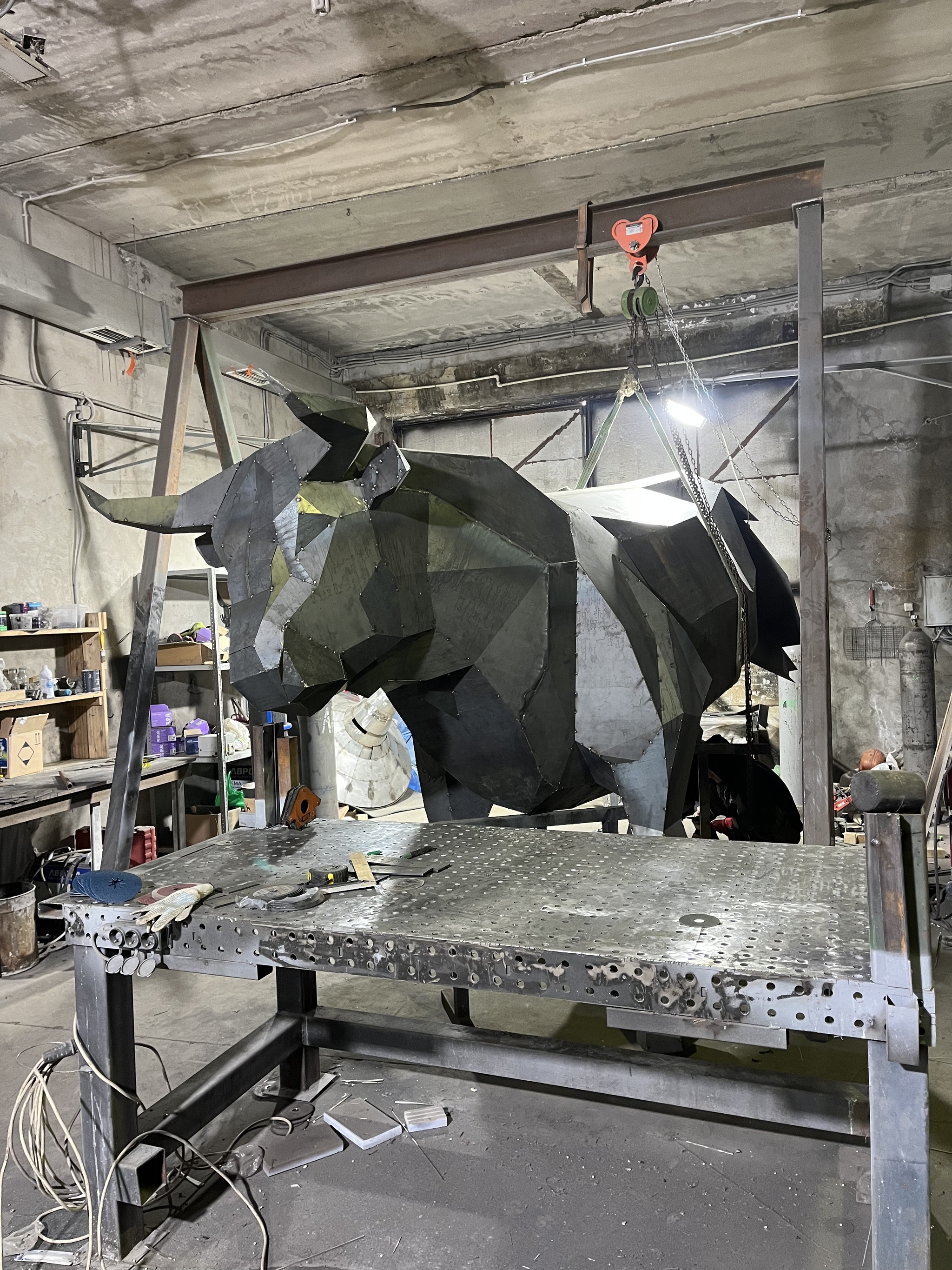 Bull. The final stage of assembly. - My, Bull, Sculpture, Art, Low poly, Polygonal shapes, Longpost