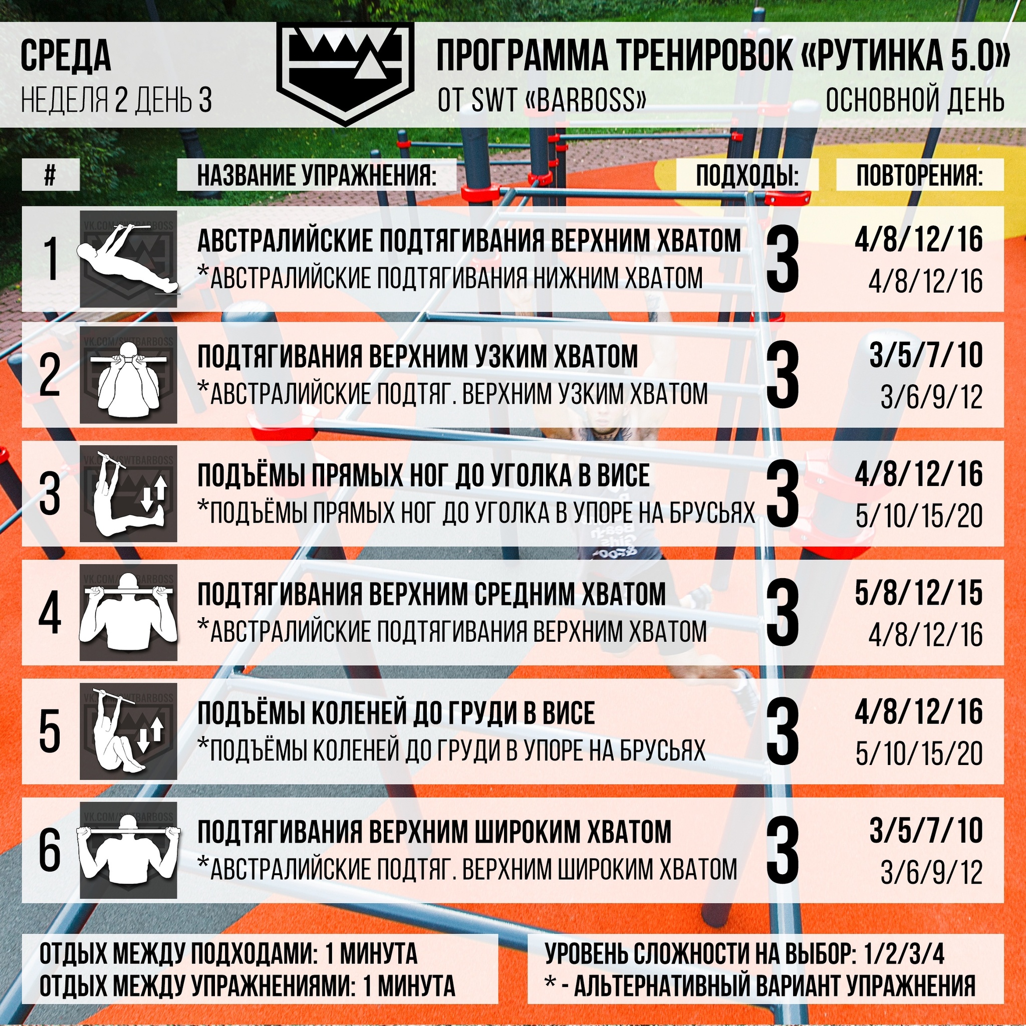 Программа тренировок «Рутинка» - Моё, Воркаут, Тренировка, Упражнения, Турник, Подтягивания, Отжимания, Приседания, Программа тренировок