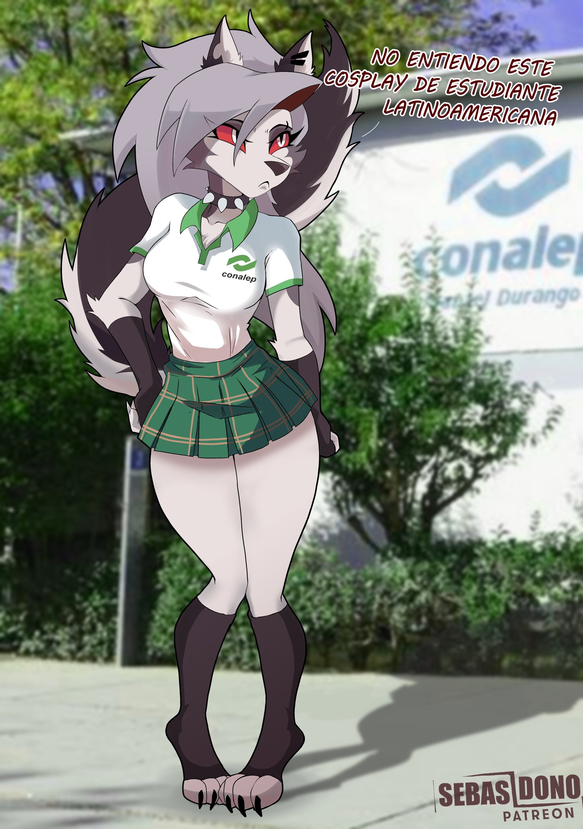 Loona - Furry, Anthro, Art, Furry canine, Furry wolf, Sebasdono, Helluva boss, Loona, Five nights at freddys, Roxanne Wolf, Crossover, Longpost