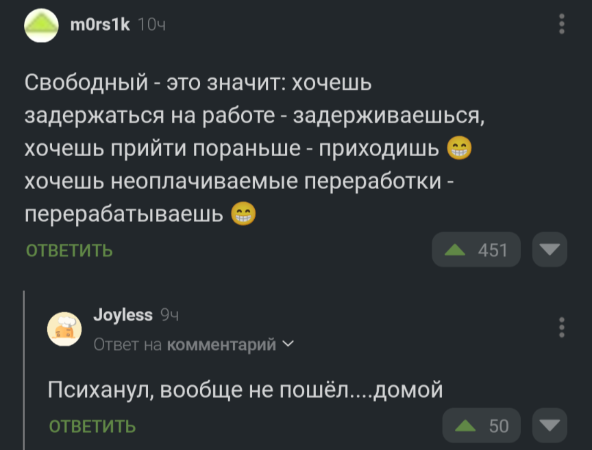 Что означает свободный график работы? - Работа мечты, График работы, Сарказм, Скриншот, Комментарии на Пикабу