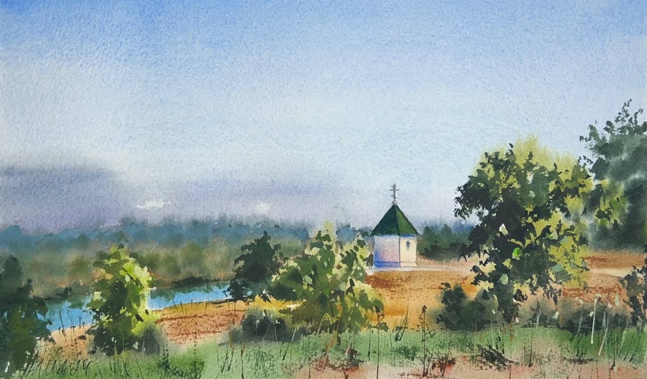 Watercolor. Konstantinovo - My, Graphics, Watercolor, Painting, Landscape, Art, Konstantinovo