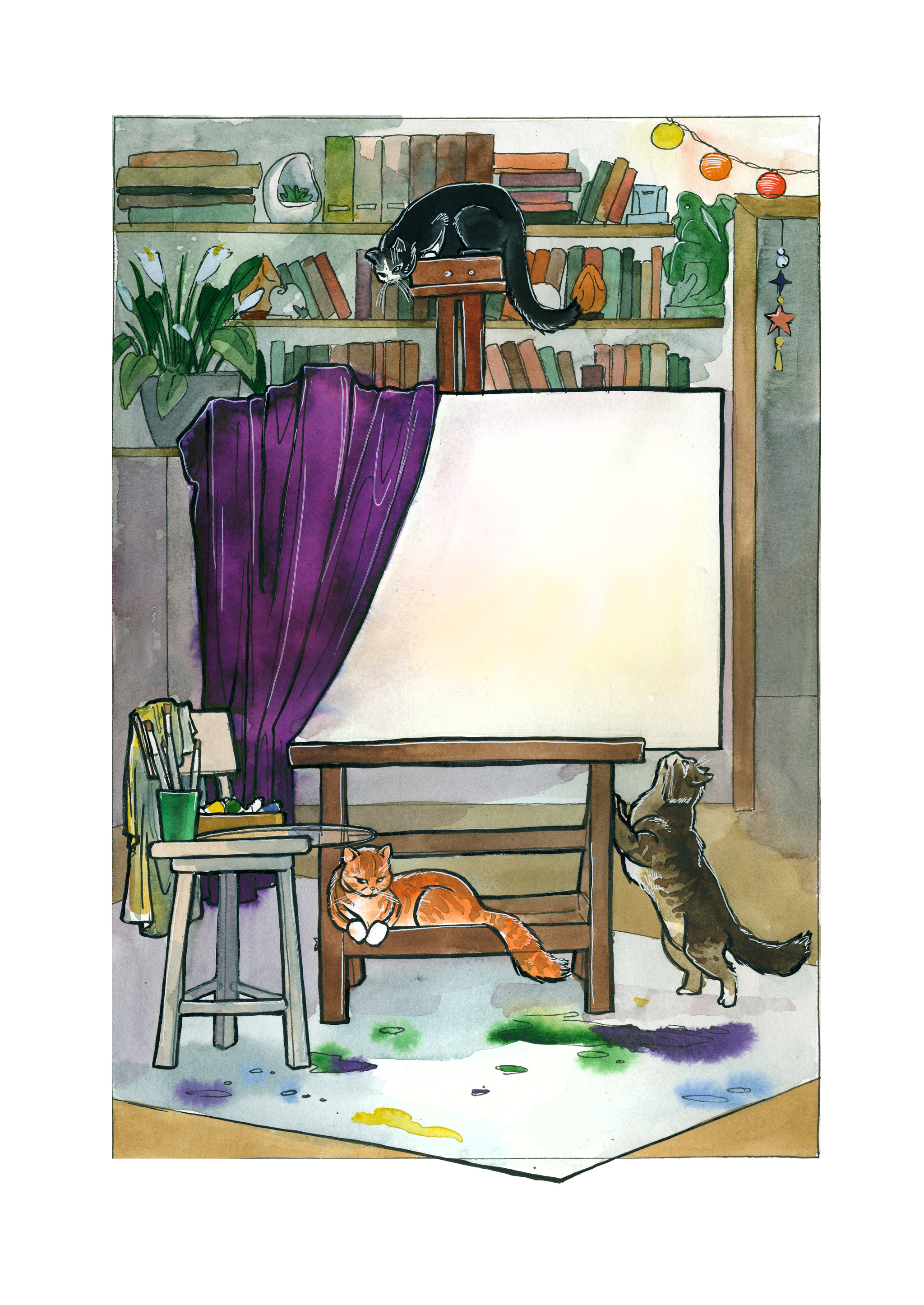 Cats in the workshop - My, Painting, Watercolor, Kai Yara, cat, Fat cats, Workshop, Animalistics