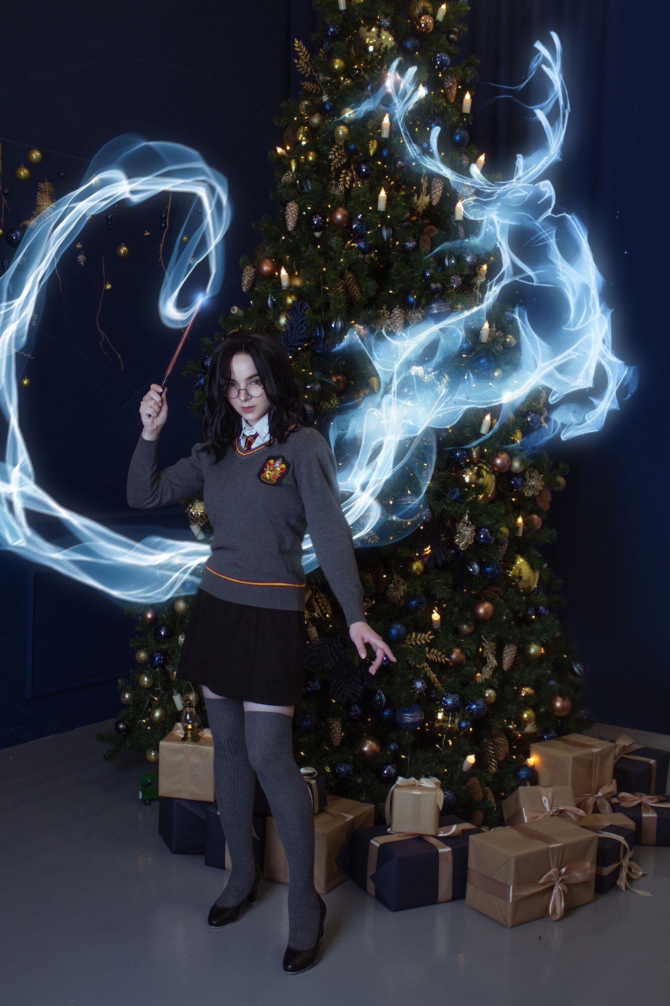 Would you like this version of Potter? - My, Cosplayers, Cosplay, Girls, Stockings, Harry Potter, The photo, Glasses, Magic, Longpost