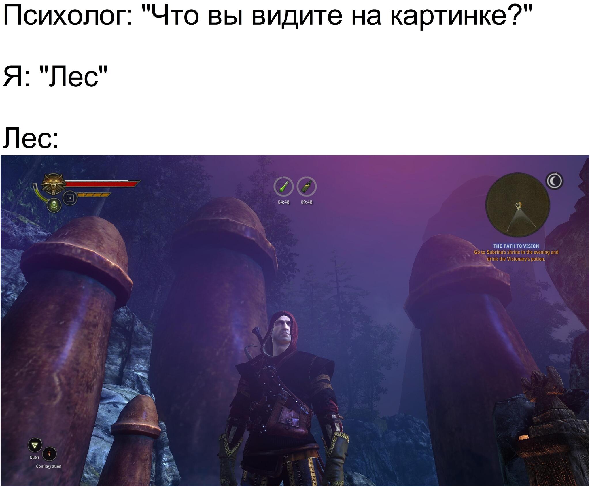 Mushroom forest - My, Witcher, The Witcher 2: Assassins Of Kings, Humor, Geralt of Rivia, Picture with text