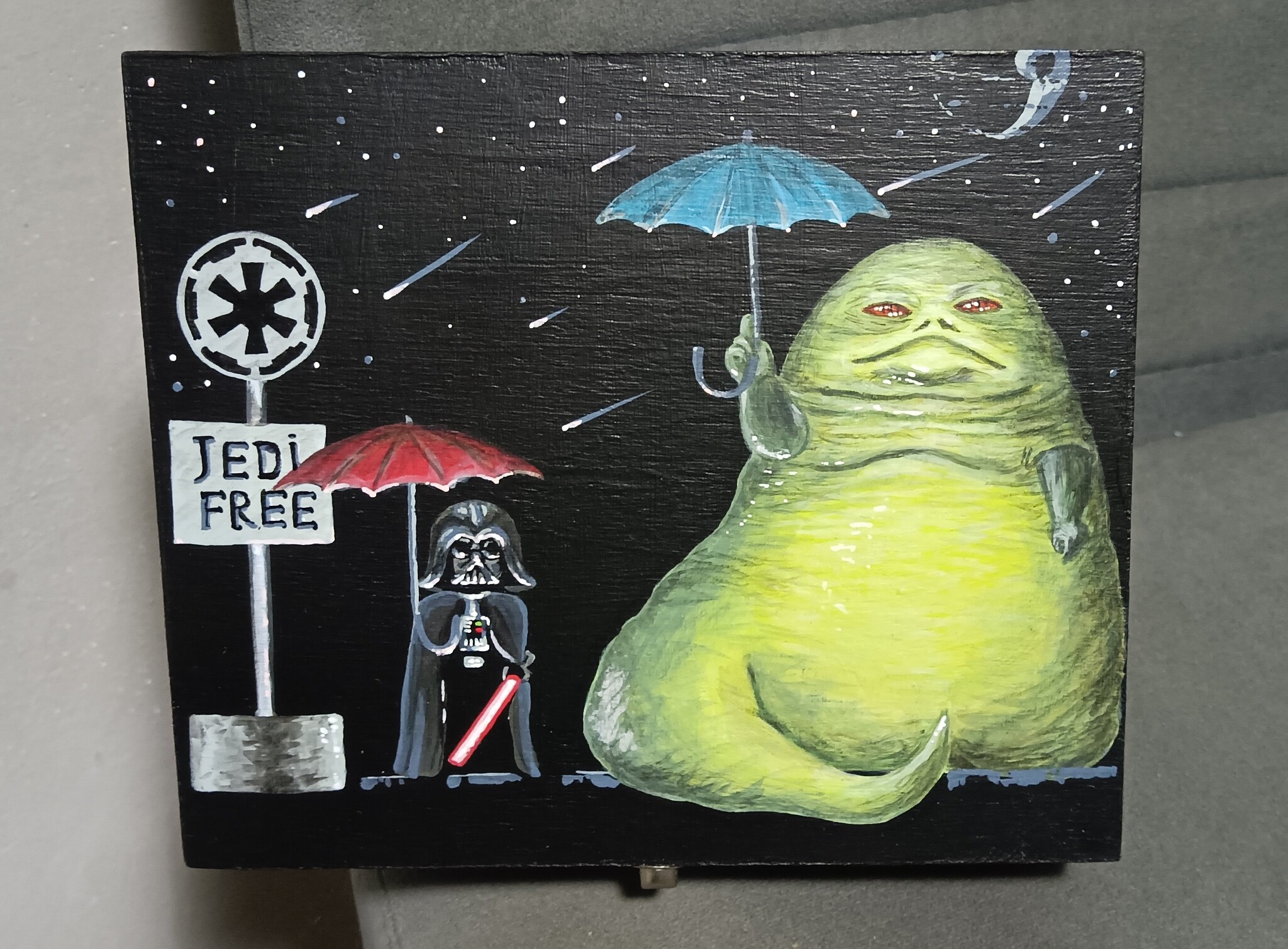 The Box from the Dark Side - My, Star Wars, Needlework without process, Painting on wood, Acrylic, Longpost, Hayao Miyazaki