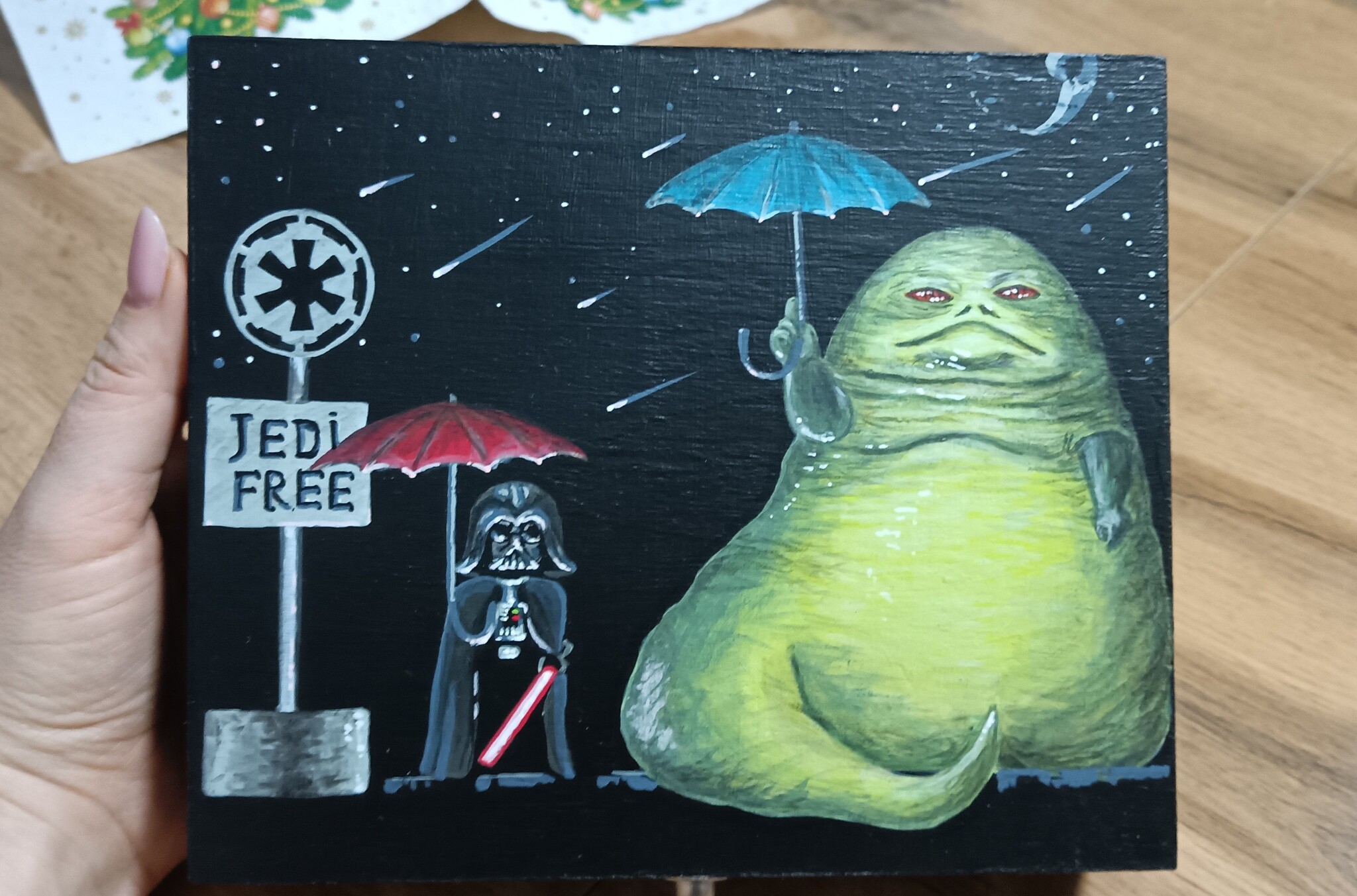 The Box from the Dark Side - My, Star Wars, Needlework without process, Painting on wood, Acrylic, Longpost, Hayao Miyazaki